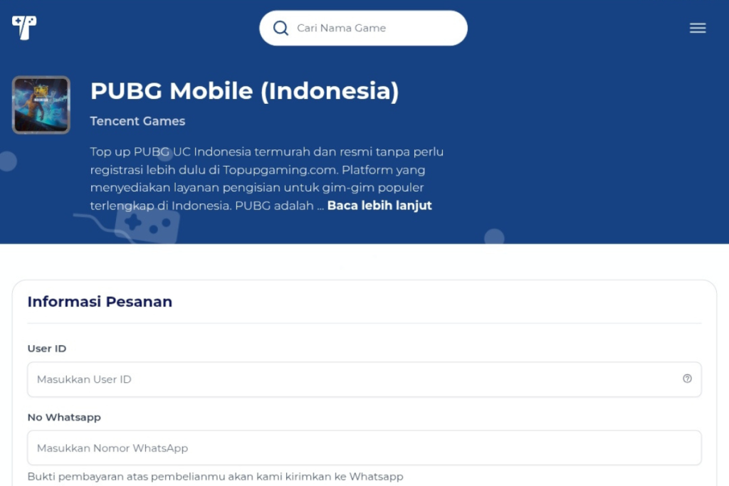 cara top up PUBG dari TopUpGaming